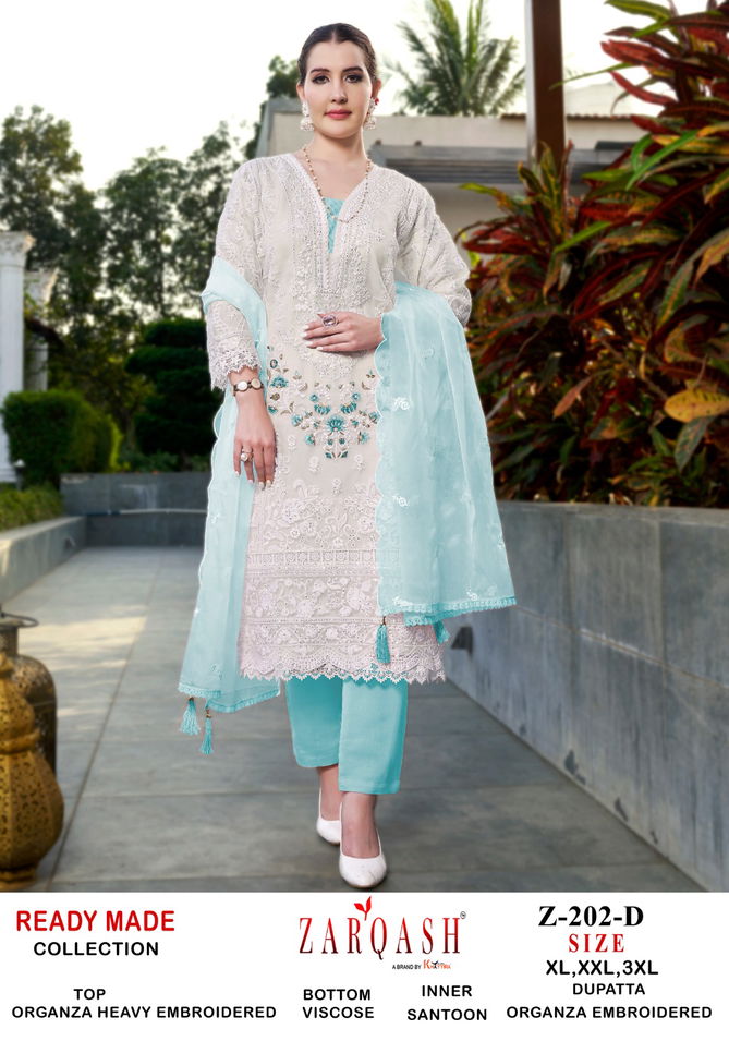 Zarqash 202 A To D Organza Embroidery Readymade Pakistani Suits Wholesale Shop In Surat
